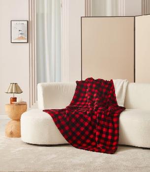 Red and Black Plaid - Footed Flannel Throw